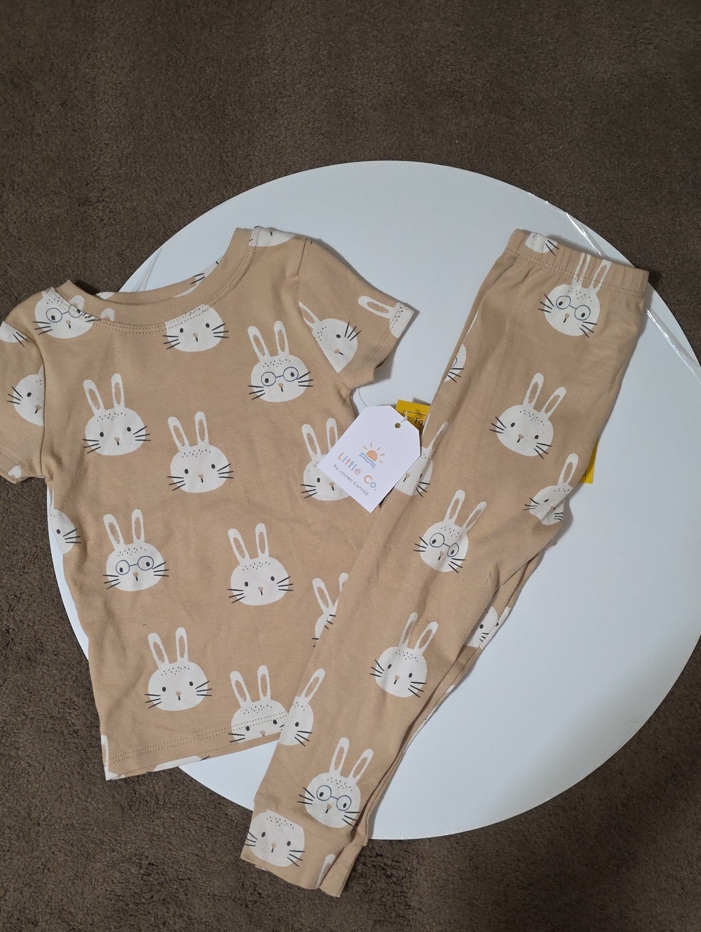Little Co. Kids Beige Bunny Pajama Set with Playful Print